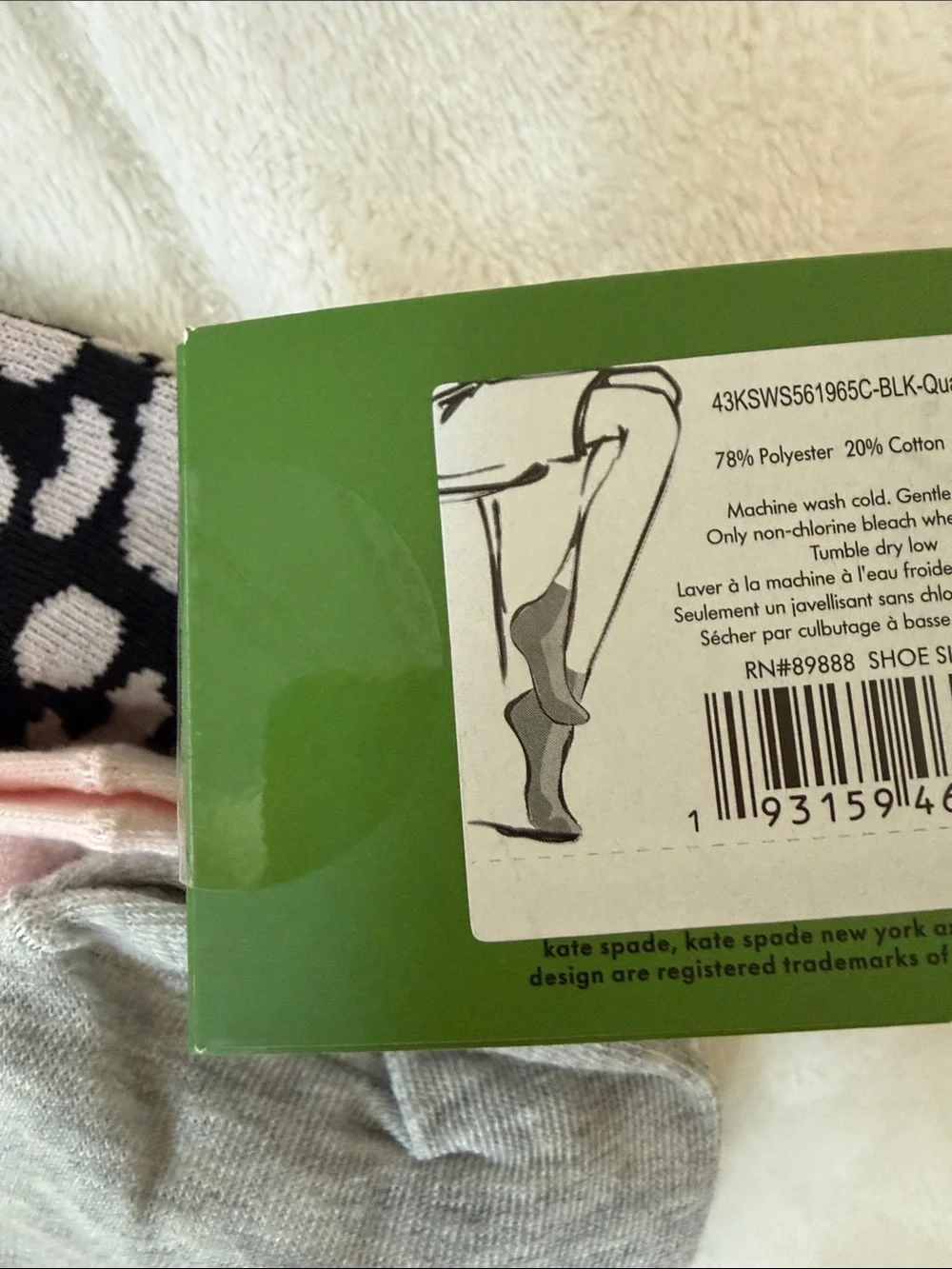 Kate Spade New York Black Leopard, Light Pink & Gray Quarter Socks - 3 Pairs